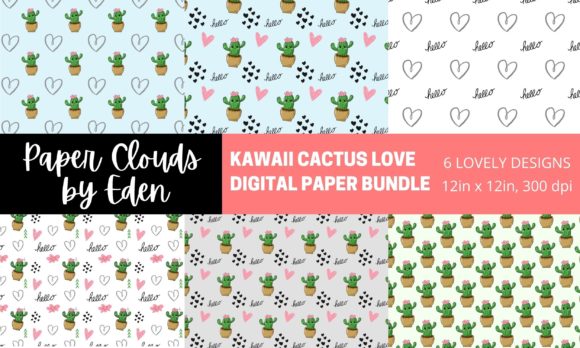 Cactus Love Heart Digital Paper Bundle