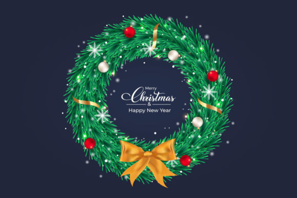Christmas Wreath with Balls and a Ribbon