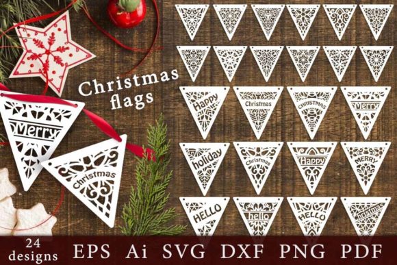 Flags for Christmas Garland. File to Cut