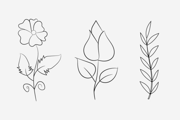 Floral Line Art Flower SVG with Branch