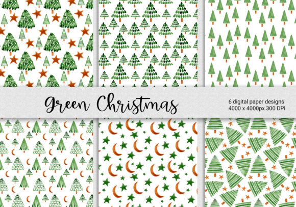 Green Christmas Digital Papers Set of 6