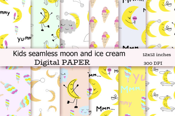 Kids Seamless Moon and Ice Cream: A Versatile Resource for Creative Projects