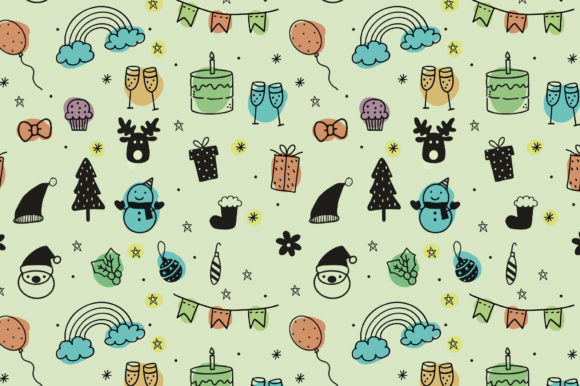 Seamless Pattern Xmas Doodles Drawings: A Versatile Design for Holiday Creations